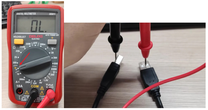 Testing USB cable with multimeter