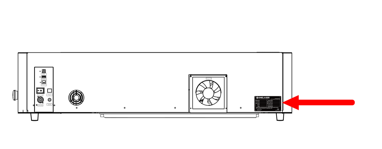 Location of manufacturer label on back of OneLaser X Series machine